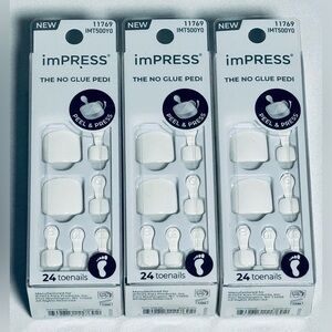 Kiss imPRESS The No Glue Pedi False Nail At Home Pedicure White NEW Lot 3